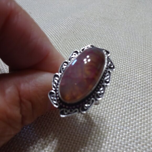 Feminine PALE PINK SOLAR AGATE Handmade Sterling 925 Ring Size 9 #409C - Picture 2 of 3
